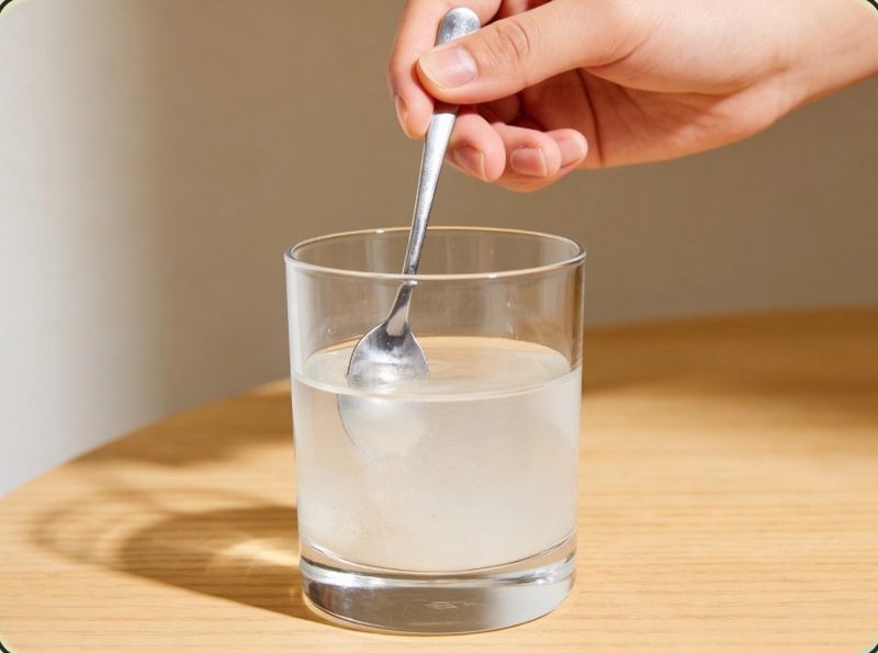 Stirring FLEX+ into water with a spoon