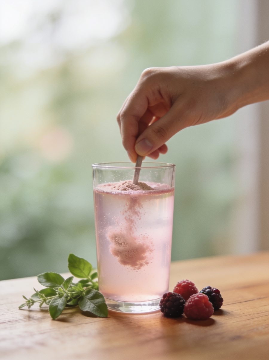 A glass of water with fresh botanicals, BEYON daily wellness