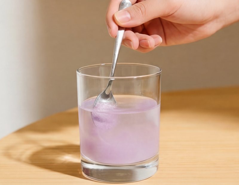 Stirring MoonFit into water with a spoon