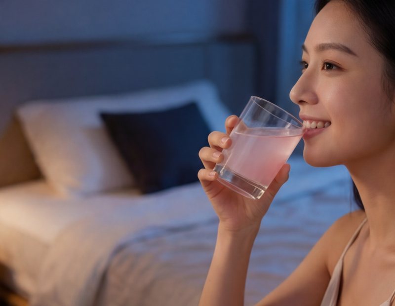 A woman sipping her MoonFit drink in bed before sleep